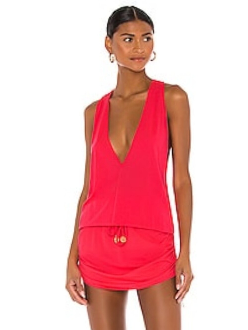 Luli Fama Cosita Buena Swim Cover Up T-back Neon Pink Red Mini Dress Size Large